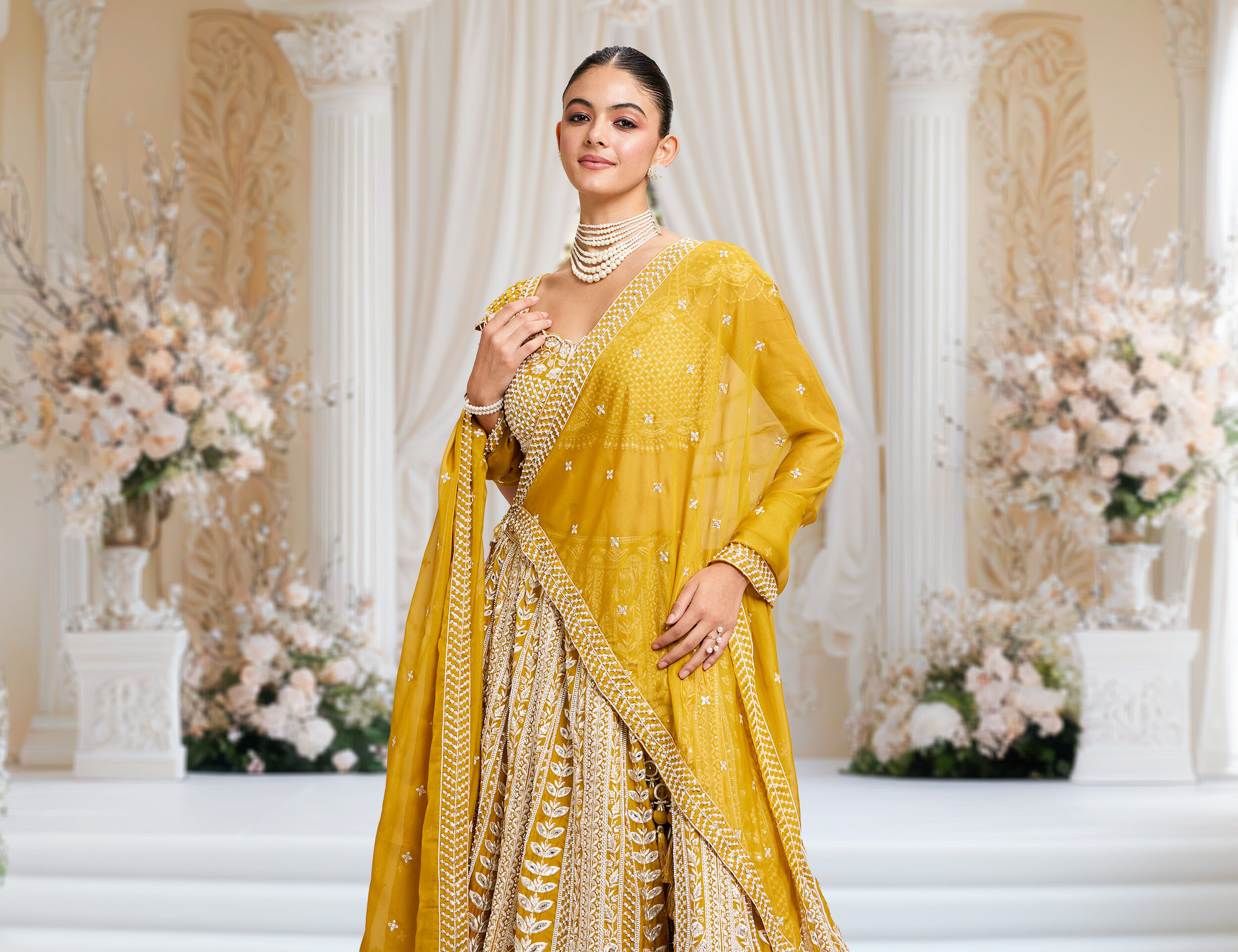 A bride in a beautiful skirt and top outfit